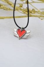 Acme Art Handmade winged heart necklace 925 silver with enamel - Image 2