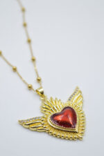Winged heart with burgundy enamel and zircons