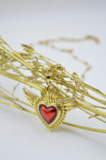 Winged heart with burgundy enamel and zircons - Image 3