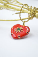 Red enamel heart with zircons - Image 2