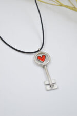 Acme Art Handmade heart key necklace 925 silver with enamel