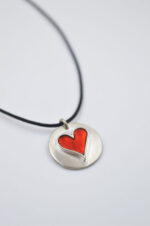 Acme Art Handmade heart in circle necklace 925 silver with enamel