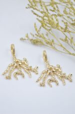 Gold plated coral earrings with zircons