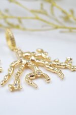 Gold plated coral earrings with zircons - Image 2