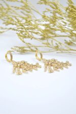 Gold plated coral earrings with zircons - Image 3