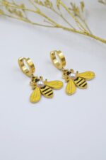 Stainless steel bee earrings with enamel - Image 2