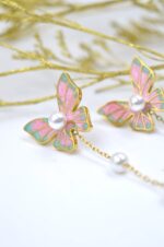 Stainless steel butterfly earrings with enamel - Image 2