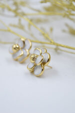 Flower earrings made of stainless steel and white enamel - Image 3