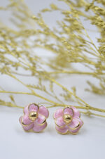 Flower earrings made of stainless steel and pink enamel - Image 2