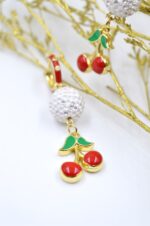 Gold plated cherry shaped earrings