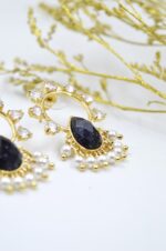 Gold plated earrings with black mineral stone - Image 3