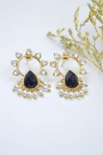 Gold plated earrings with black mineral stone - Image 2