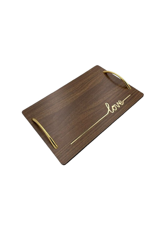 Ξύλινος δίσκος με χρυσό plexiglass Love