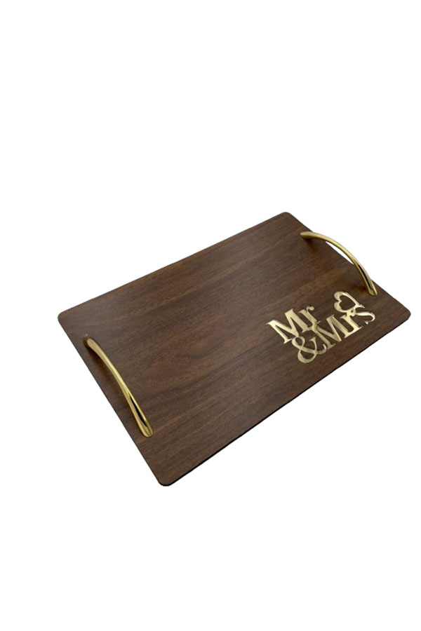 Ξύλινος δίσκος με χρυσό plexiglass Mr. & Mrs