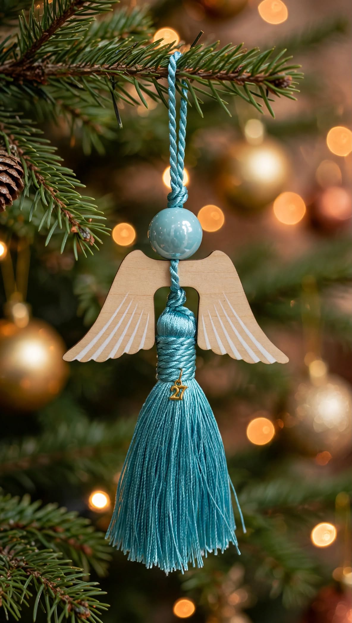 stolidi-aggelaki-mple-27 AV Χειροποίητο χριστουγεννιάτικο στολίδι τιρκουάζ άγγελος - Image 1